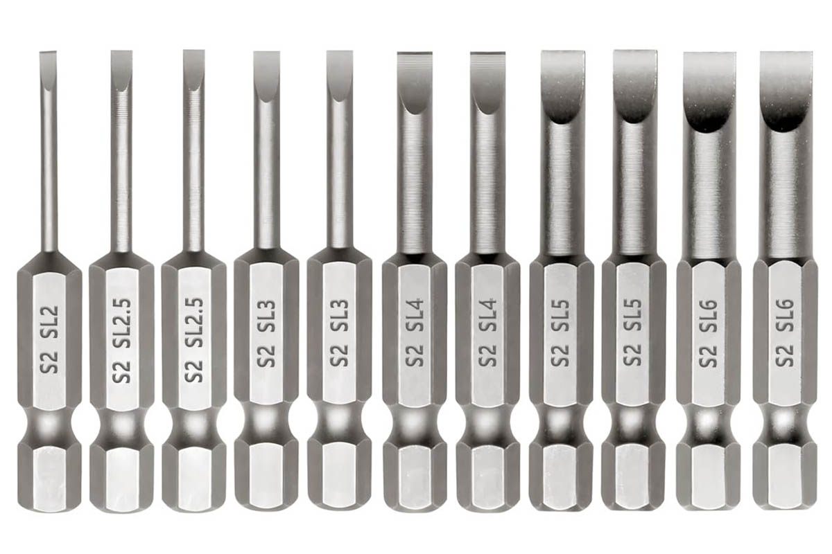 Các đầu bit mũi vít loại dẹt (Slotted hoặc Flat) nhiều kích thước