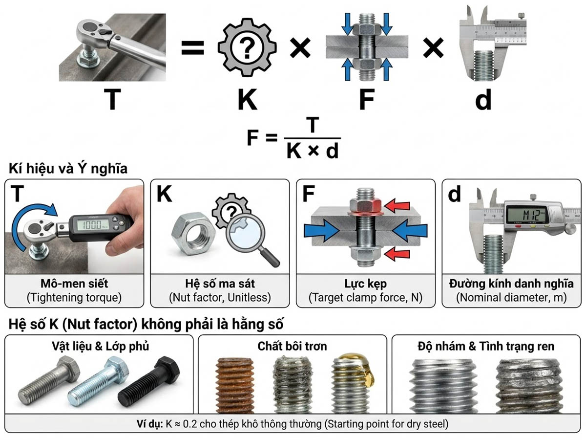 Công thức tính mô-men siết