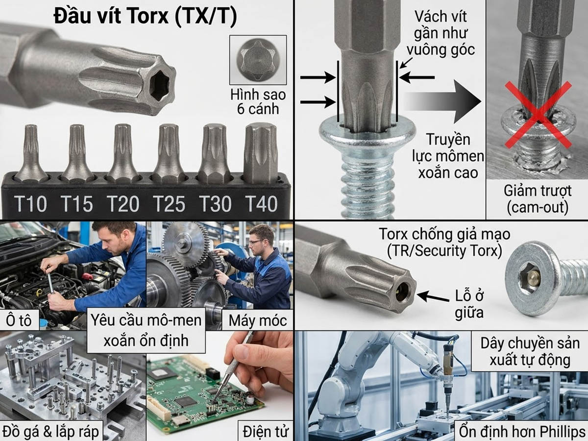 Đầu bit mũi vít loại hình ngôi sao sáu cánh Torx (TX hoặc T)