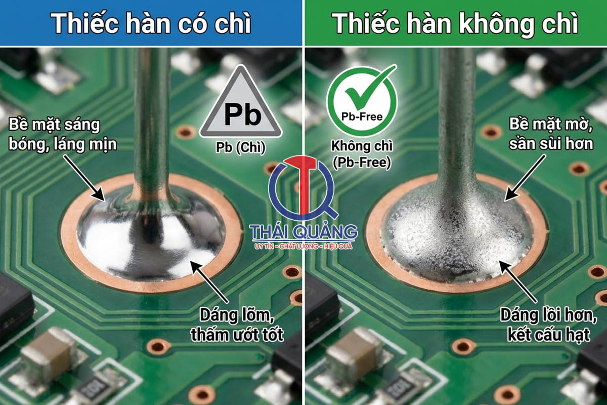 Mối hàn thiếc không chì thường có bề mặt mờ, sần sùi và an toàn hơn loại có chì