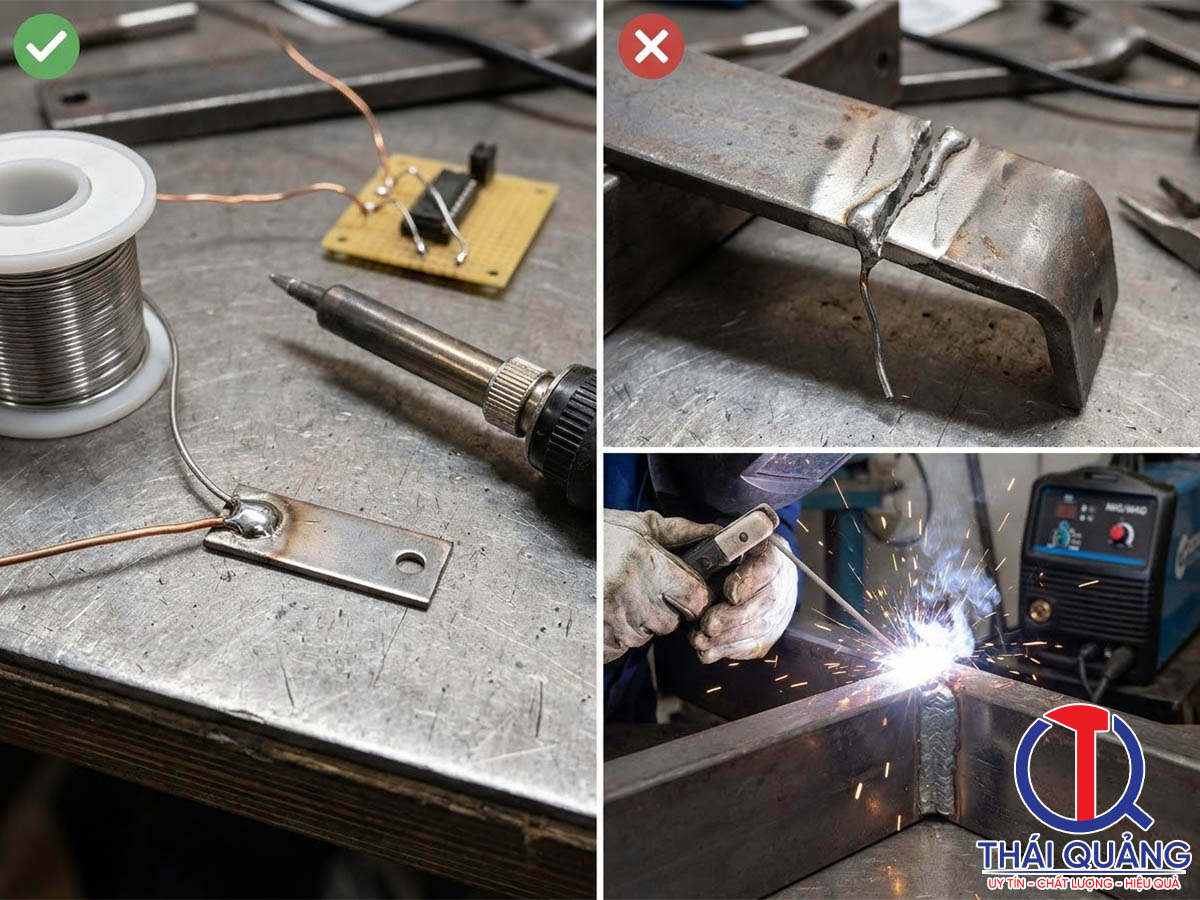 Mối hàn thiếc phù hợp với liên kết chịu tải nhẹ, không dùng cho mối nối chịu lực lớn