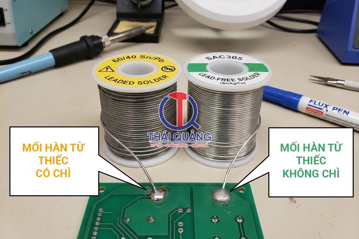 Mối hàn từ thiếc có chì thường nhẵn, sáng bóng hơn loại không chì
