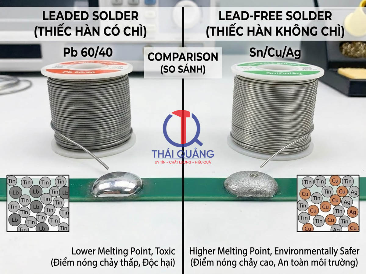 Nhiệt độ nóng chảy của thiếc hàn có chì thấp hơn thiếc hàn không chì