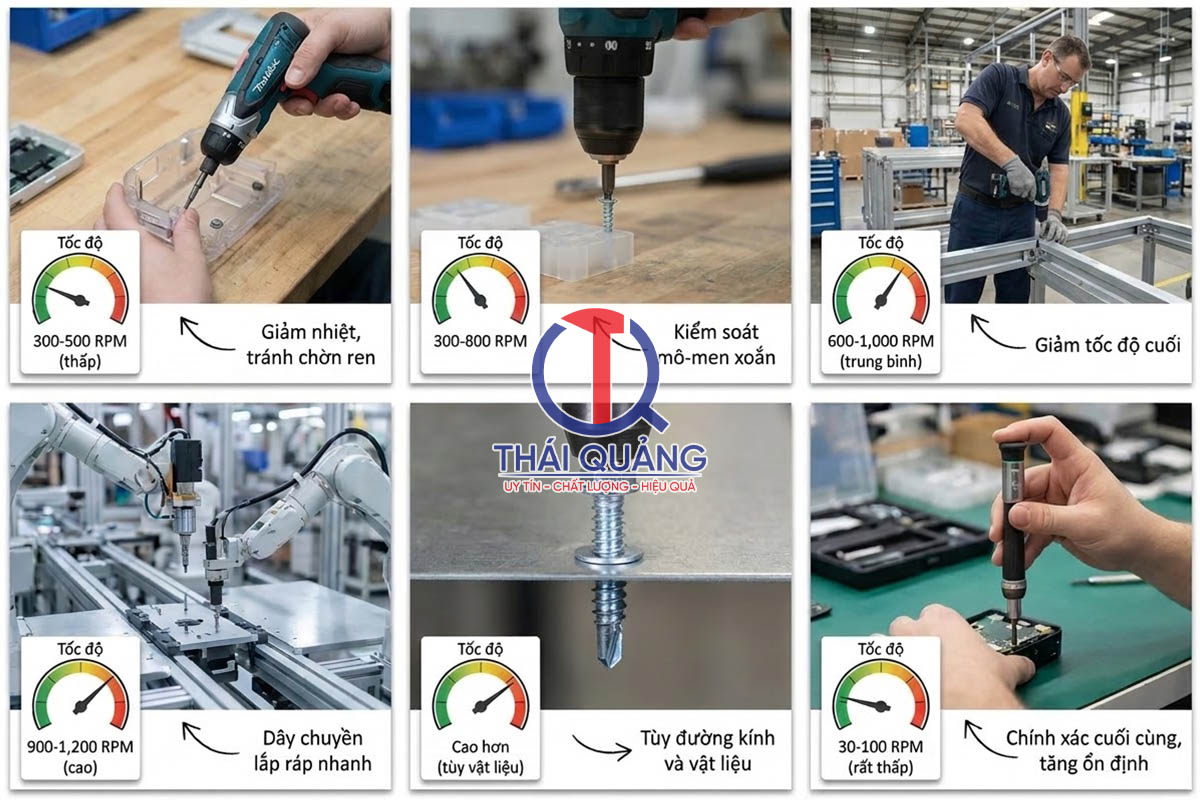 Tốc độ vặn vít theo ứng dụng (tham khảo)